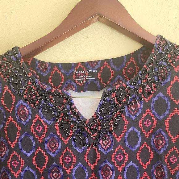 Charter Club Graphic Long Sleeve Blouse in Blue and Purple - Picture 3 of 8